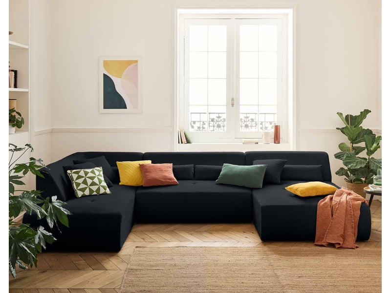  Onyx - canapé panoramique modulable d'angle gauche 7 places - en velours côtelé - lisa design - noir ONYX - Conforama B