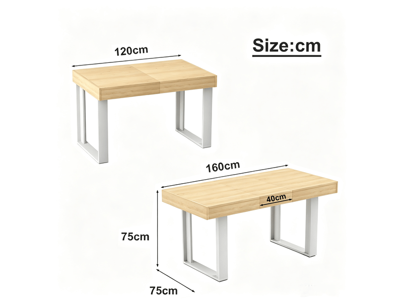  Table à manger extensible 8 places, plateau coulissant - lpospi - style rétro, panneau de particules naturel et blanc, 120–160 cm  - Conforama D