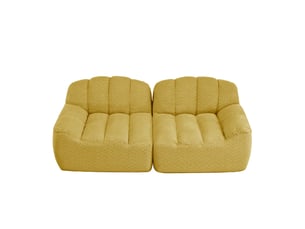 Canapé droit coquille 2 places bouclette jaune – 210 x 104 x 79 cm