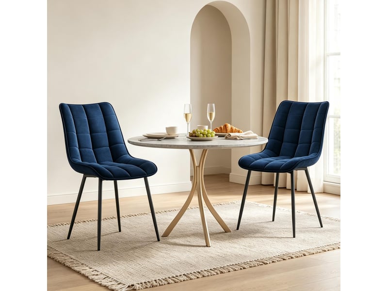 Lot de 2 chaises de salle à manger design en velours bleu et métal - Conforama C