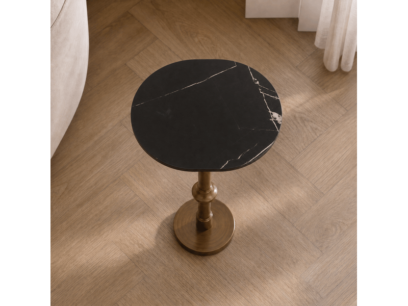  Table d'appoint ovale 30 x 25 x h95 cm en métal et céramique réglable en hauteur noire chicfurn  - Conforama D
