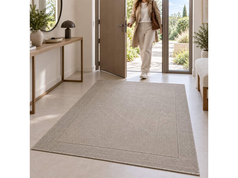  The white stone tapis extérieur avec bordure 200x290 cm gris | pour intérieur et extérieur, résistant aux uv et à l'eau, lavable | tapis en polypropylène tissé à plat effet sisal  - Conforama D