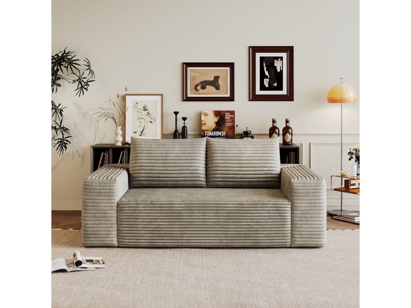  Canapé compressé 2 places canapé droit canapé nuage en velours côtelé avec accoudoirs pour salon chambre, chameau  - Conforama E