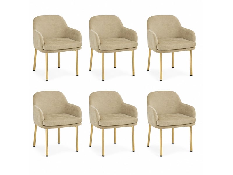  Lot de 6 chaises de salle à manger, design moderne, dossier ergonomique, métal bois, marron  - Conforama A