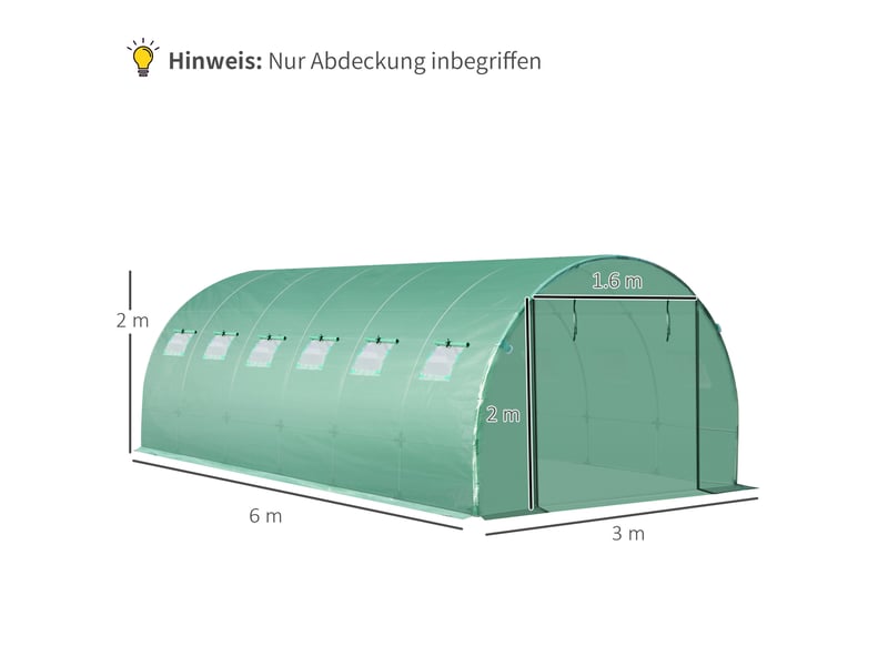  Film serre 3x6 m, pe imperméable, porte enroulable, 12 fenêtres, uv, indéchirable, extérieur, vert.  - Conforama E