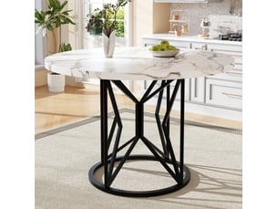 Table à manger ronde 100 x 100 x 76 cm, mdf effet marbre, piètement métal noir