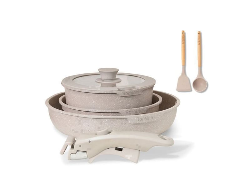 Cocotte poele et casseroles effet pierre set 7 pieces avec manche amovible induction four 250 c marron 370018_AAAPW21975_6_DROPFR - Conforama A