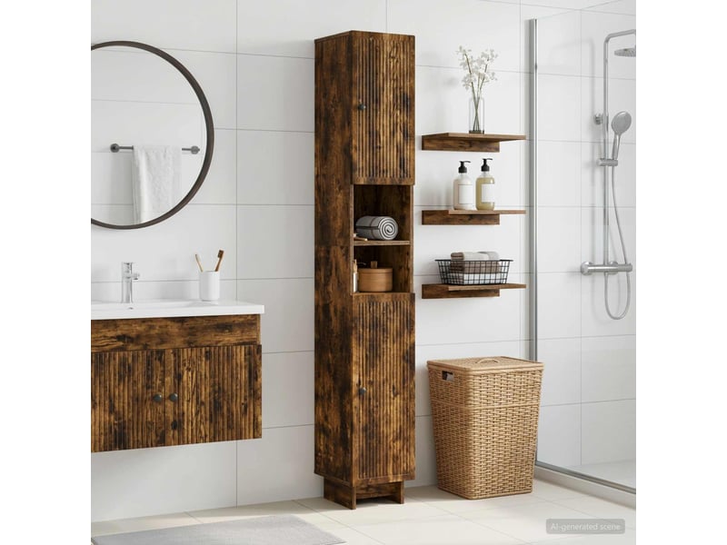  Colonne de salle de bain avec étagère ouverte ede chêne fumé  - Conforama B