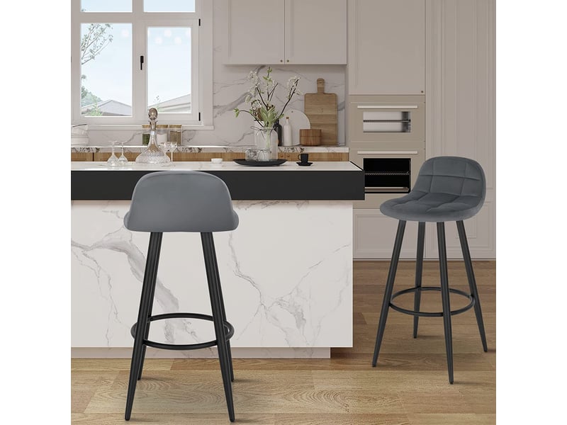 Lot de 4 tabourets de bar modernes.chaise de cuisine en velours+métal.hauteur d'assise.gris foncé  - Conforama C