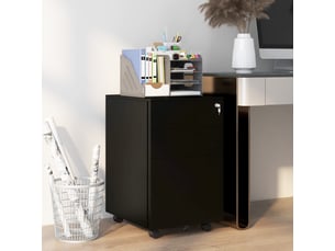 Caisson de bureau verrouillable 37 x 43,5 x 60 cm – noir – 3 tiroirs sur roulettes en acier avec frein