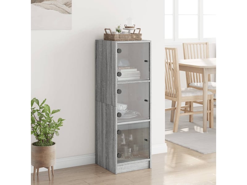  Buffet - bahut - meuble de rangement avec portes en verre sonoma gris 35x37x109 cm  - Conforama C