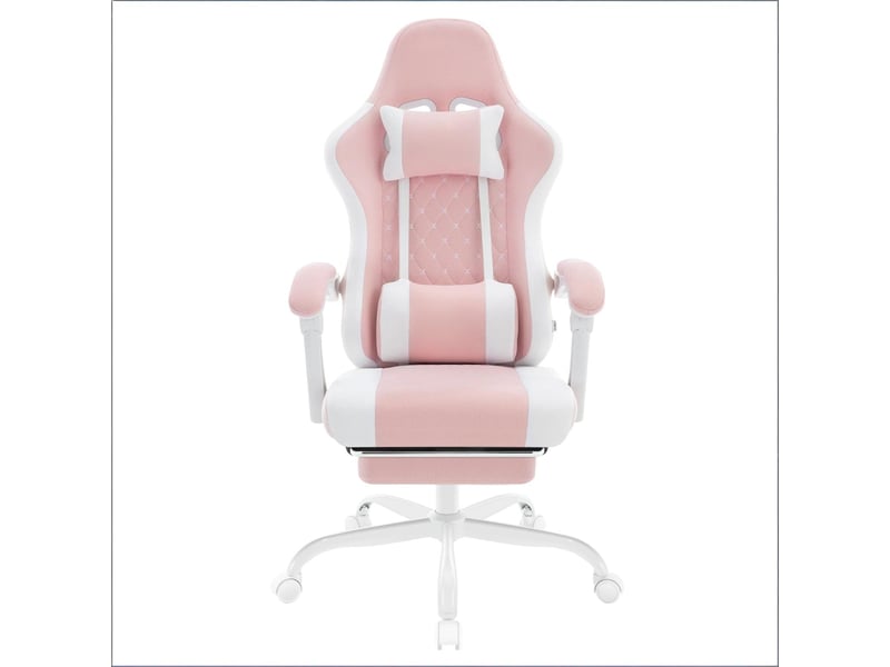  Chaise de bureau ergonomique et fauteuil gamer avec massage, tissu maille, inclinable, rose et blanc  - Conforama A