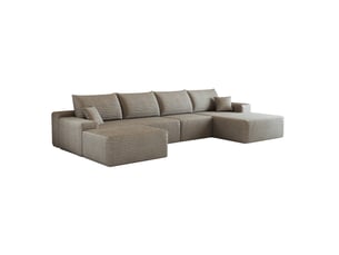 Canapé d’angle modulable 340 cm avec méridienne en l, 5 places, mousse haute élasticité, camel