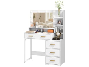 Coiffeuse 4 tiroir(s) Miroir Led avec 0 tabouret(s) inclu(s)  <strong>PANGIVO</strong> <strong></strong>  coloris blanc