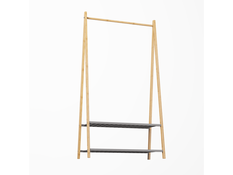  Portant à vêtements en bambou avec tringle, 2 étagères et rangement à chaussures  - Conforama D