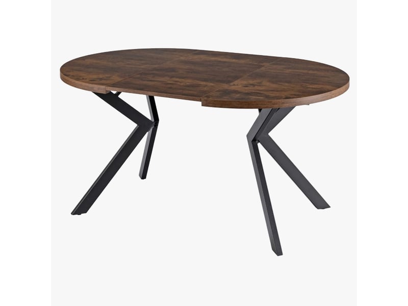  Table à manger ronde extensible couleur bois foncé pieds métal noir  - Conforama E