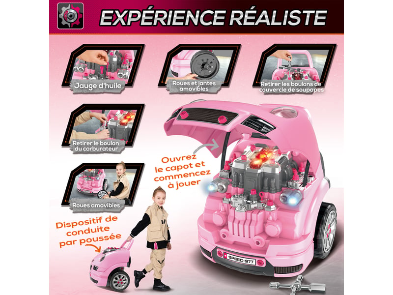  Camion mécano 2 en 1 jouet bricolage enfant jeu d'imitation mécanicien nombreux qccessoires total de 61 pièces rose  - Conforama W