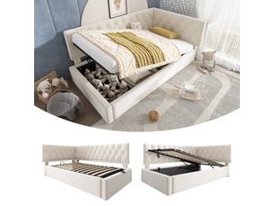 Lit coffre 90x200 cm <strong></strong> <strong>Qualité haut de gamme</strong> coloris beige