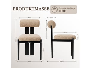 Lot de 2 chaises de salle à manger modernes, dossier cylindrique, cadre en bois, pieds noirs, pour cuisine et salle à manger, marron