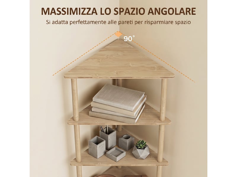  Étagère d'angle en bambou à 5 niveaux, 41,5 x 21,5 x 114 cm, bois  - Conforama D