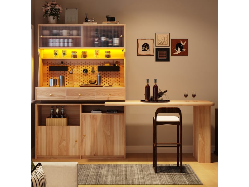  Bibliothèque bureau avec portes coulissantes vitrées, led et étagères réglables pour bureau 137×74×177,7 cm  - Conforama C