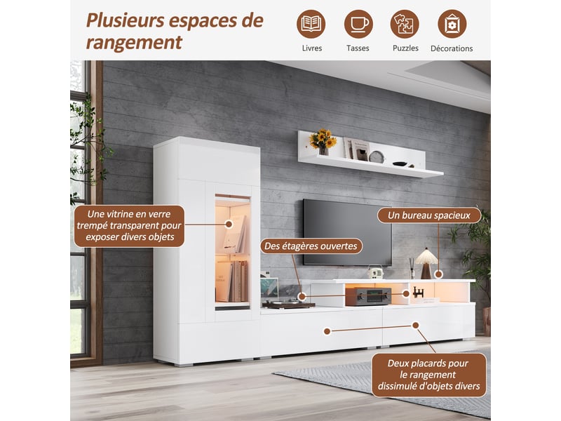  Ensemble meuble tv mural 3 pièces - led - blanc - l170 x p35 x h45 cm - pour tv jusqu'à 60 pouces  - scandinave  - Conforama E