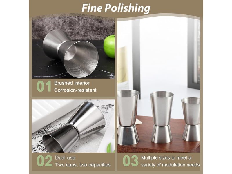 Doseur cocktail, 3 pièces double tasse à mesurer doseur 152025304050 ml, doseur à alcool en acier inoxydable,verre à jigger pour bar maisons fête  - Conforama D