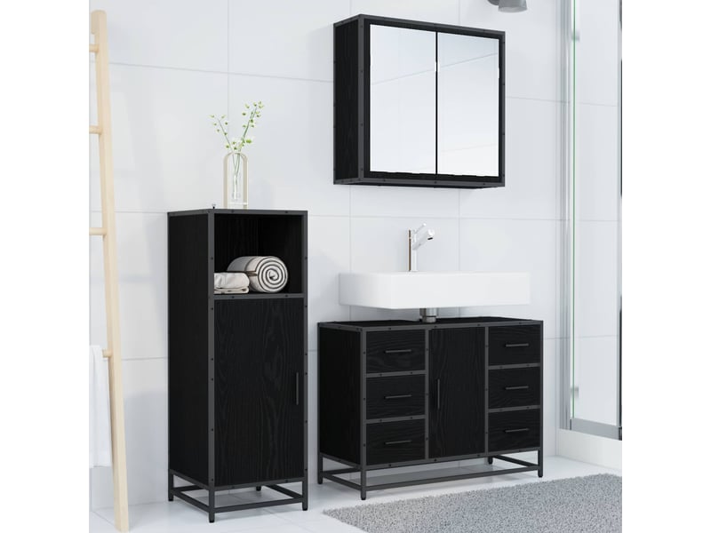 Ensemble de mobilier de salle de bain 3 pc chêne noir cf64336 - Conforama D