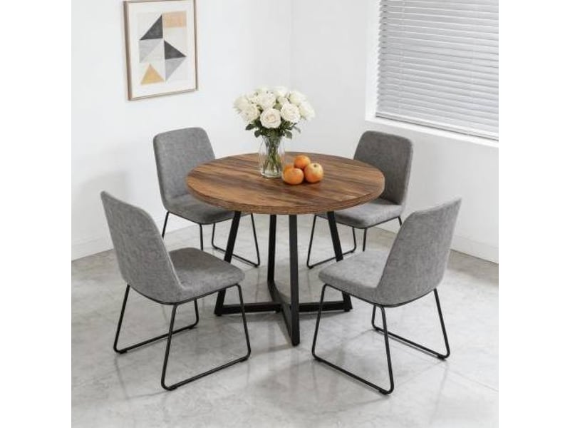  Table ronde industrielle ø80 cm en mdf effet bois et métal noir  - Conforama E