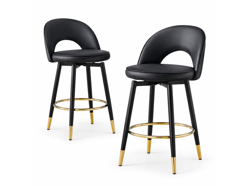  Tabourets de bar lot de 2 pivotants à 360° - lpospi - dossier ajouré, assise rembourrée, métal et simili cuir - noir  - Conforama A