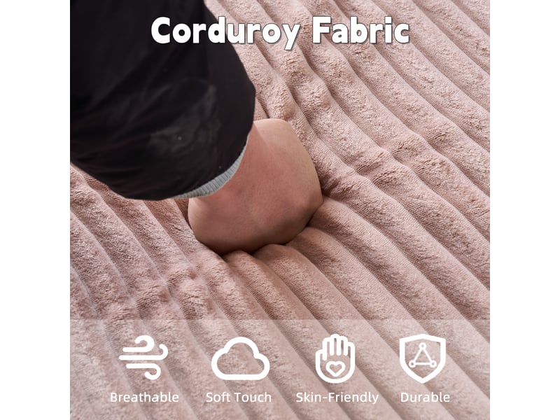  Canapé droit pliant avec méridienne  - porte-gobelets, mousse haute densité, velours côtelé rose  - Conforama E