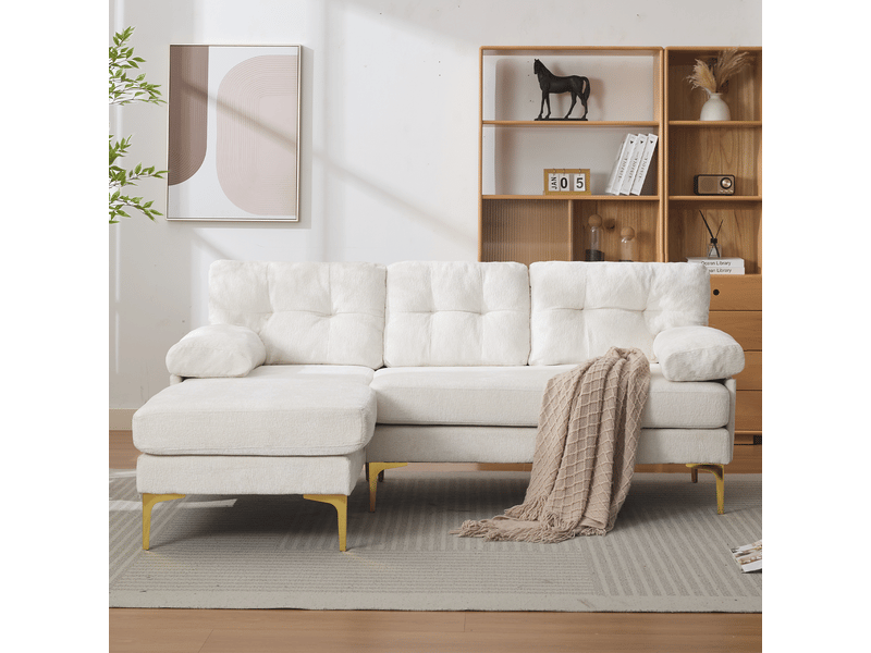 Canapé d’angle 3 places beige, méridienne réversible gauche droite, canapé en tissu chenille, 187,5 cm pour salon moderne - Conforama D