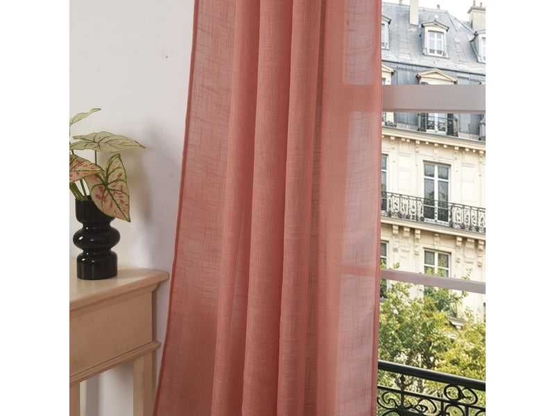  Rideau ajustable 140 x 270 cm + 8 anneaux pinces effet lin evasion rose boisé CP-EVASION-ROSEBOISE - Conforama C
