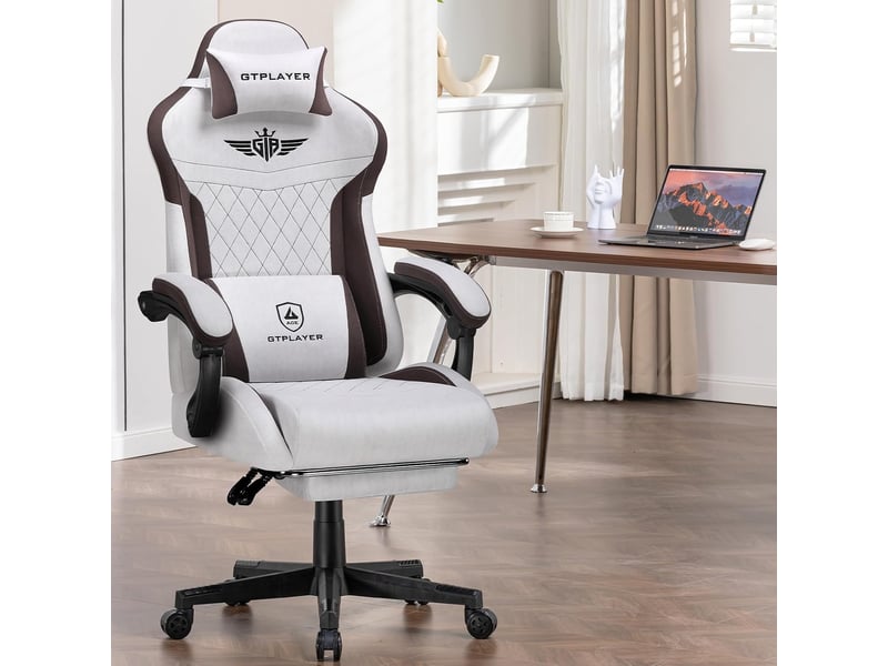  Gtplayer chaise de jeu ergonomique avec soutien lombaire et dossier large 150kg - tissu marron GT832-BROWN - Conforama E