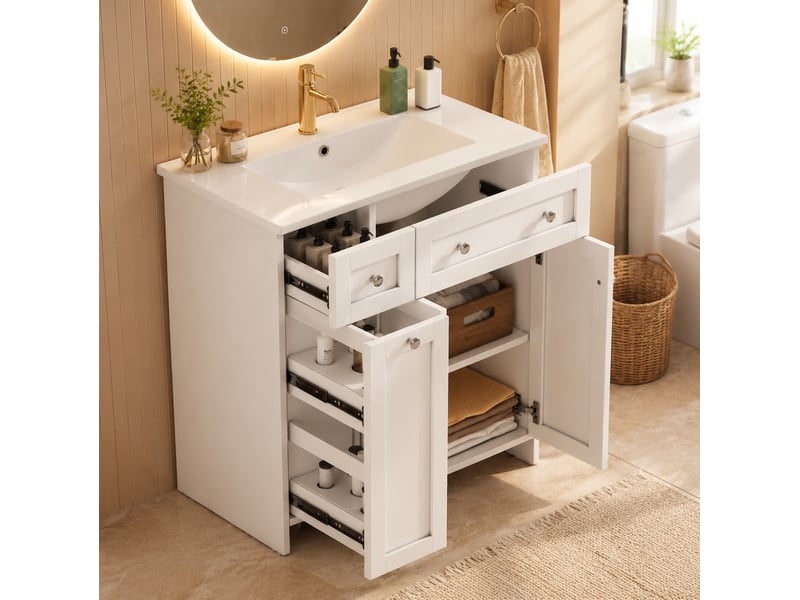  Meuble vasque de salle de bains 76x47x86 cm avec 3 tiroirs blanc  - Conforama B