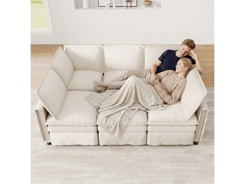  Canapé d'angle gauche fixe 6 places tissu beige  - Conforama B