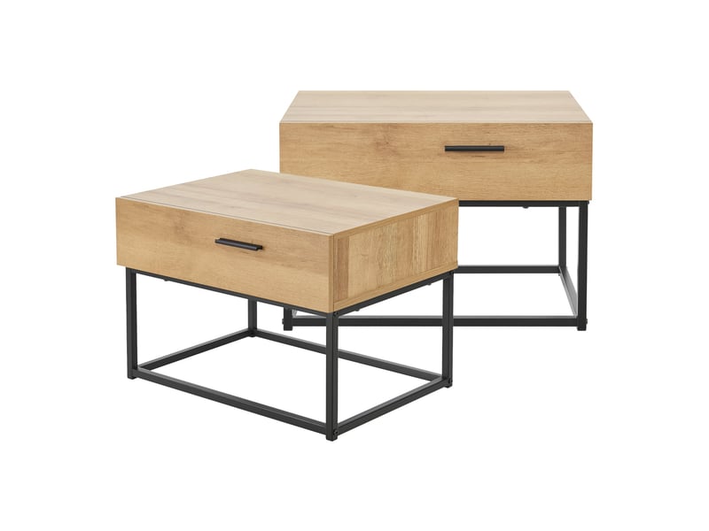 Set de 2 table de chevet métal 39 x 55 x 40 cm beige effet chêne 03_0010596  - Conforama A