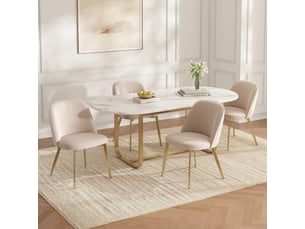Lot de 4 chaises de salle à manger en velours beige, dossier semi-enveloppant ergonomique, pieds en métal doré, assise rembourrée, charge 150 kg