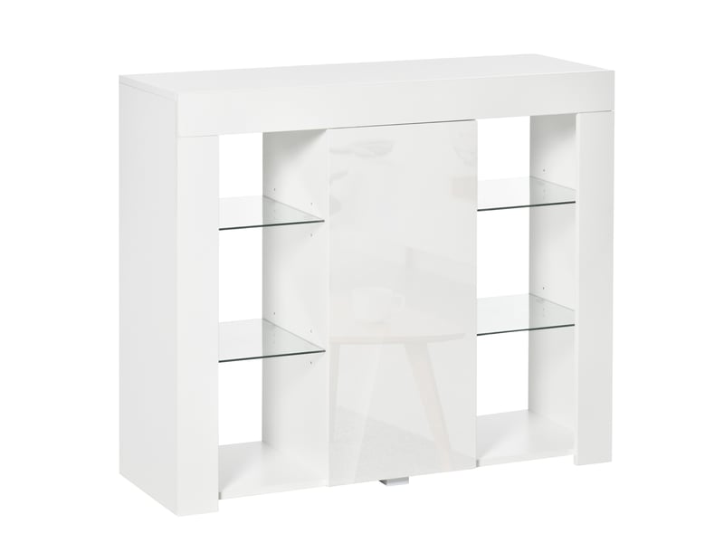  Buffet moderne avec éclairage led et étagères en verre, meuble en bois polyvalent avec finition laquée brillante, 97 x 35 x 83 cm, blanc  - Conforama B