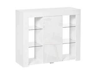 Buffet moderne avec éclairage led et étagères en verre, meuble en bois polyvalent avec finition laquée brillante, 97 x 35 x 83 cm, blanc