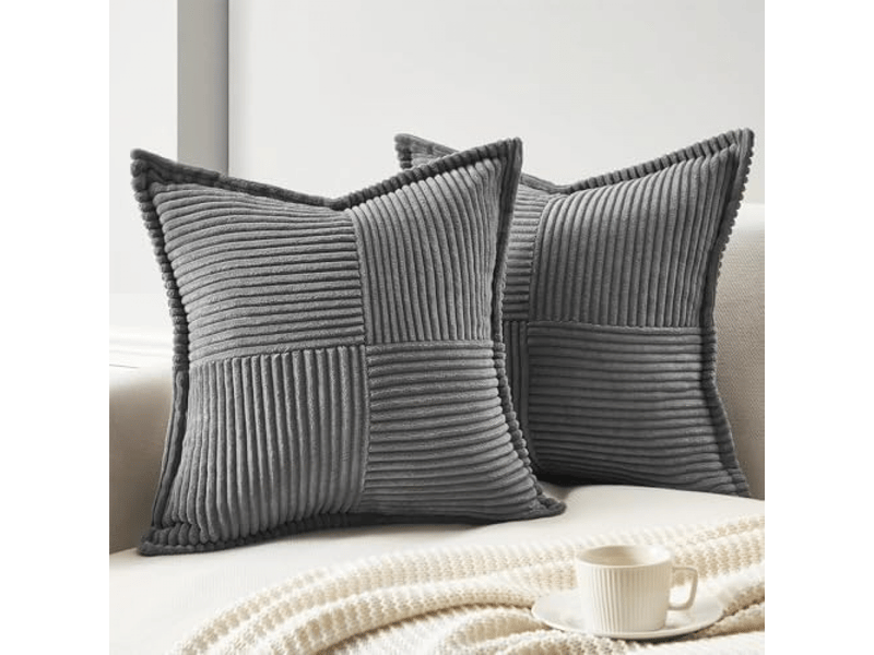  Lot de 2 taies d'oreiller housse de coussin légère et luxueuse, coutures croisées, bord pressé, housse de coussin pour canapé de salon, 45 x 45 cm, gris  - Conforama B