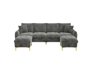 Canapé d'angle droit fixe <strong>BIQZUYA</strong> <strong></strong> 5 places Tissu gris