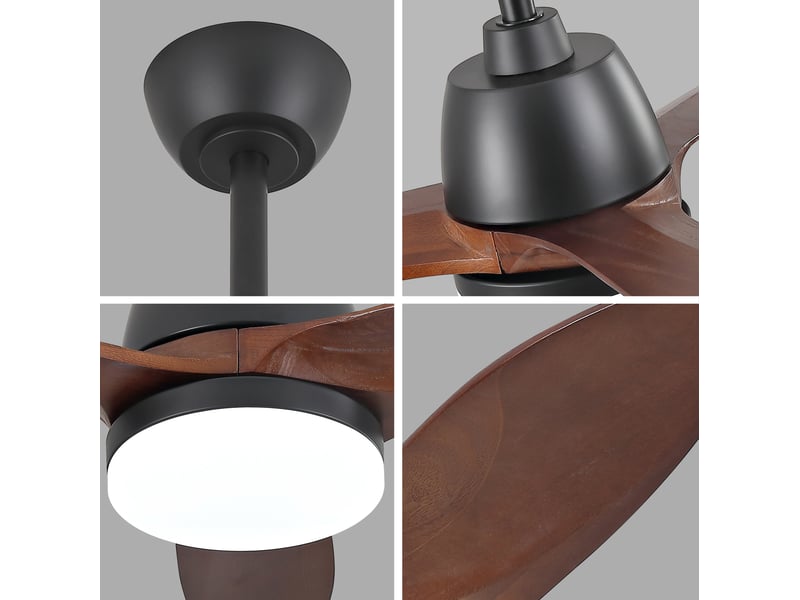  Ventilateur de plafond moderne noir 36 pouces, réversible dimmable 3 vitesses, 3 couleurs d'éclairage, pales en bois  - Conforama D