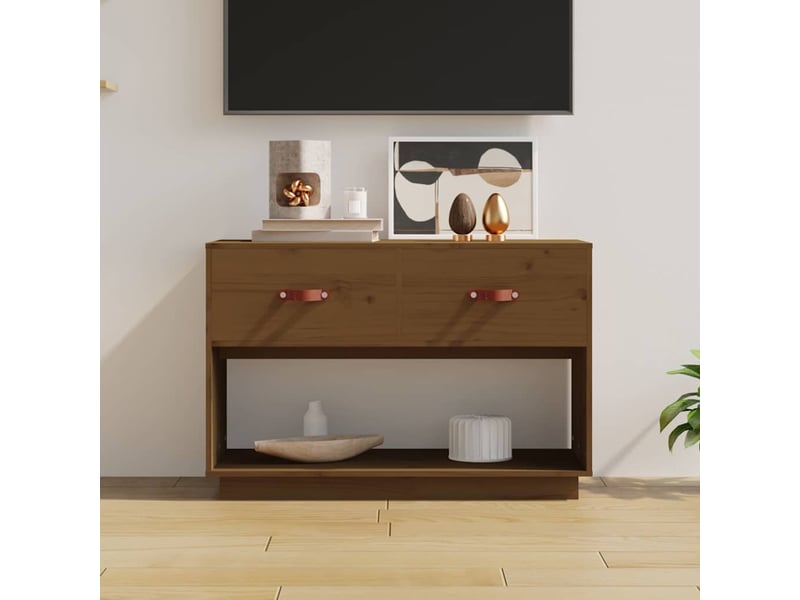  Meuble tv - banc tv - meuble de rangement marron miel 90x40x60 cm bois de pin massif  - Conforama B