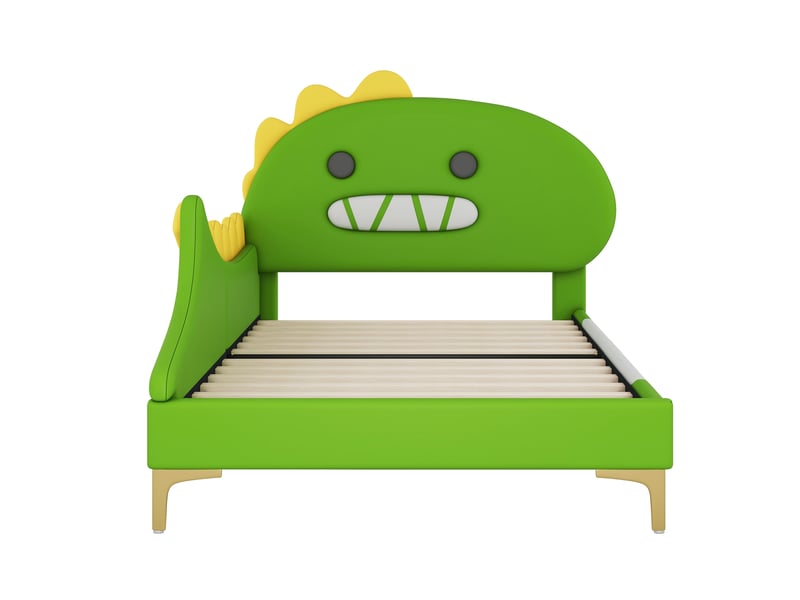  Lit enfant dinosaure vert 90x200 cm au sol en similicuir pu rembourré  - Conforama A