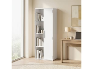Bibliothèque à 4 niveaux avec étagères réglables, meuble de rangement avec placard et portes pour salon ou bureau, blanc