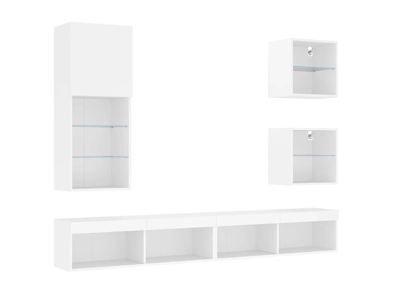  Unités murales tv avec led 5 pcs blanc bois d'ingénierie shl99576  - Conforama C