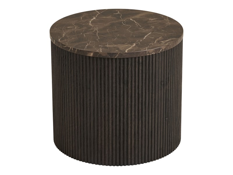  Table d'appoint rota effet marbre marron foncé avec base cannelée ø45 cm  - Conforama A