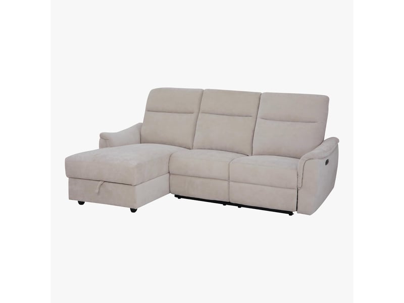  Canapé d'angle relax électrique avec coffre en tissu beige - angle  - Conforama A