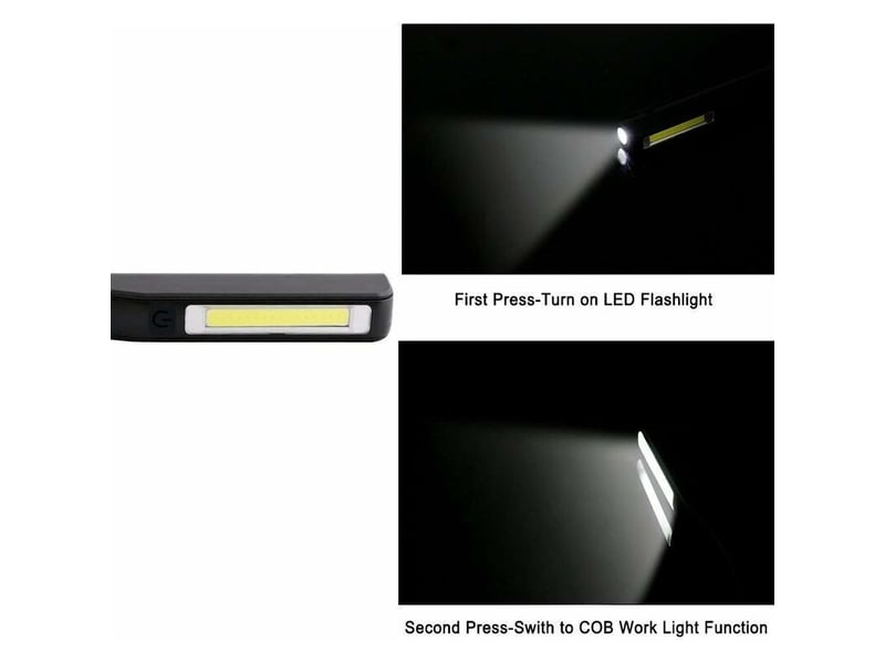  Lampe de travail led rechargeable, 2 pcs 350 lumens lampe mecanicien cob lampe de poche ultra puissante, lampe inspection avec usb cable et clip  - Conforama E